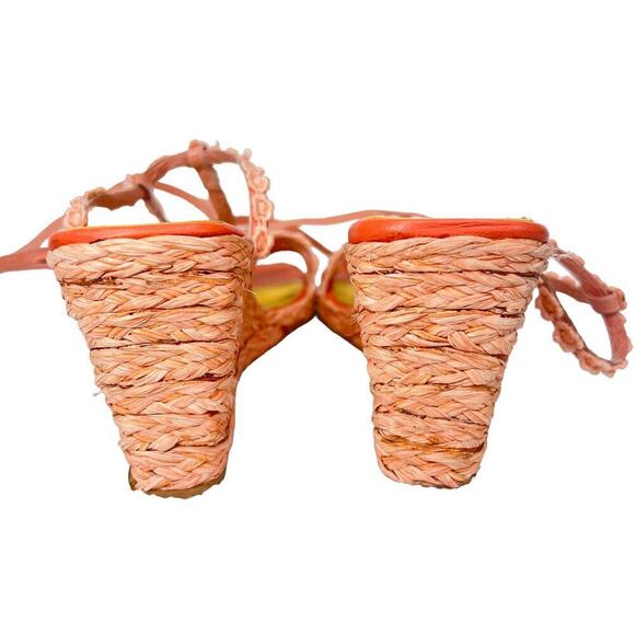 Stuart Weitzman Espadrille Wedge Strappy Floral Orange Sandals Size - Picture 7 of 9